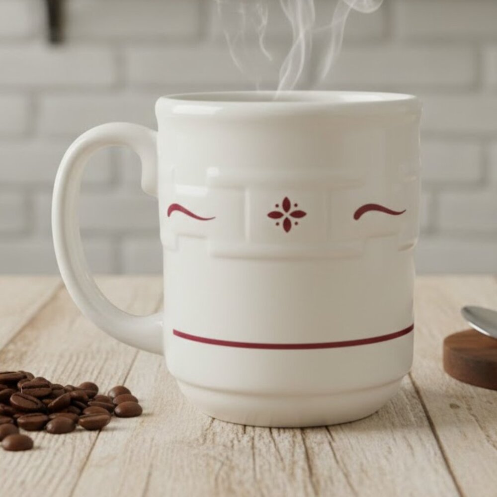Longaberger Pottery Coffee Mug‎ Woven Traditions Heritage Red Ceramic Cup 12 oz
